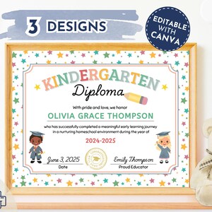 Bearbeitbares Homeschool Kindergartendiplom Druckbares Vorschulabschlusszertifikat Kinderdiplomvorlage Canva bearbeitbares Zertifikat