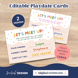 Carte de visite modifiable pour enfants, garçon, carte de visite personnalisable pour enfants Playdate, carte de visite imprimable pour tout-petits Modèle sur toile