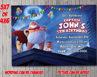 Captain Underpants Digital Party Invitation, birthday, thank you card, holiday, valentine