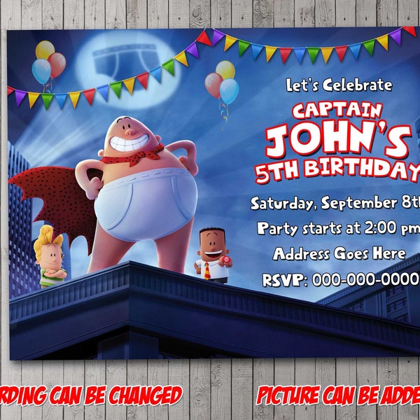 Captain Underpants Digital Party Invitation, birthday, thank you card, holiday, valentine