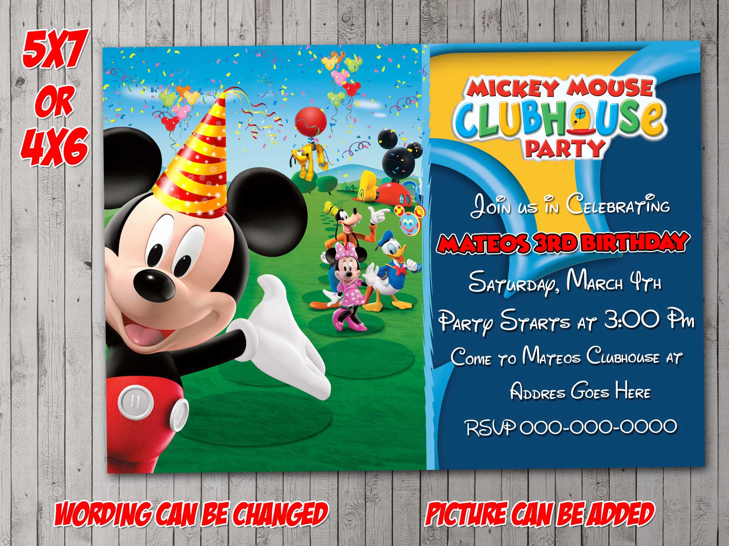 Mickey Mouse Clubhouse Digital Party Invitation, Birthday, Thank You ...
