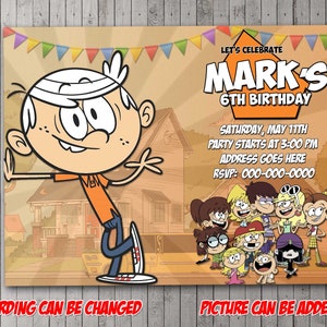 Digitale uitnodiging voor feest Loud House, verjaardag, bedankkaart, vakantie, valentijn, babyshower