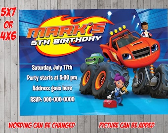 Blaze and the Monster Machines Digital Party Invitation, birthday, thank you card, holiday, valentine