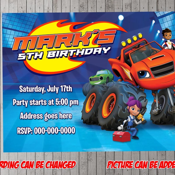 Blaze and the Monster Machines Digital Party Invitation, birthday, thank you card, holiday, valentine