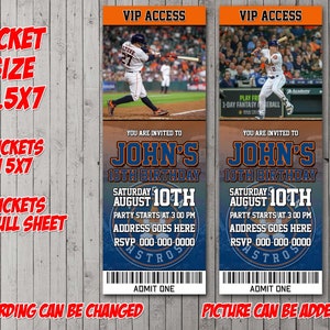 Astros Ticket inspirierte digitale Party Einladung, Geburtstag, Dankes-Karte, Urlaub, Valentine, Babyparty