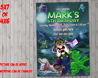 Luigi&#39;s Mansion Digital Party Invitation, birthday, thank you card, holiday, valentine, Halloween