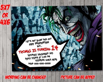 Invitación a fiesta digital Joker, cumpleaños, tarjeta de agradecimiento, vacaciones, San Valentín, hermanos