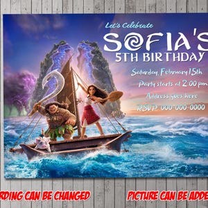 Convite digital para festa Moana 2, aniversário, cartão de agradecimento, feriado, dia dos namorados