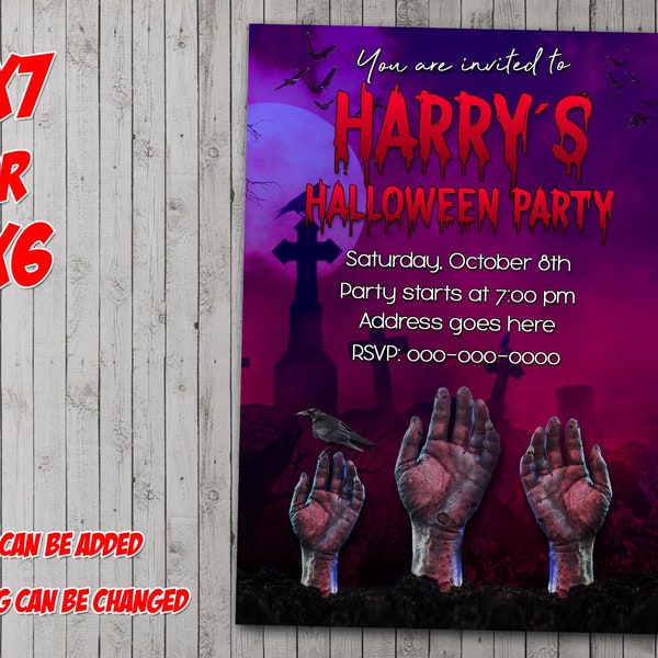 Zombie Halloween Digital Party Invitation, birthday, thank you card, holiday, valentine, Halloween, day