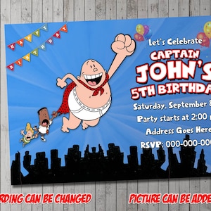 Invito digitale per feste Captain Underpants Model 2, compleanno, biglietto di ringraziamento, festa, San Valentino