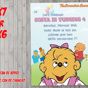 Invito per festa digitale Berenstain Bears M2, compleanno, biglietto di ringraziamento, vacanza, San Valentino, baby shower