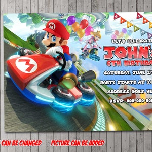 Convite para festa digital Super Mario Kart, aniversário, cartão de agradecimento, feriado, dia dos namorados