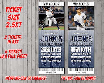 Yankees ticket Inspired Digital Party Invitation, birthday, thank you card, holiday, valentine, baby shower