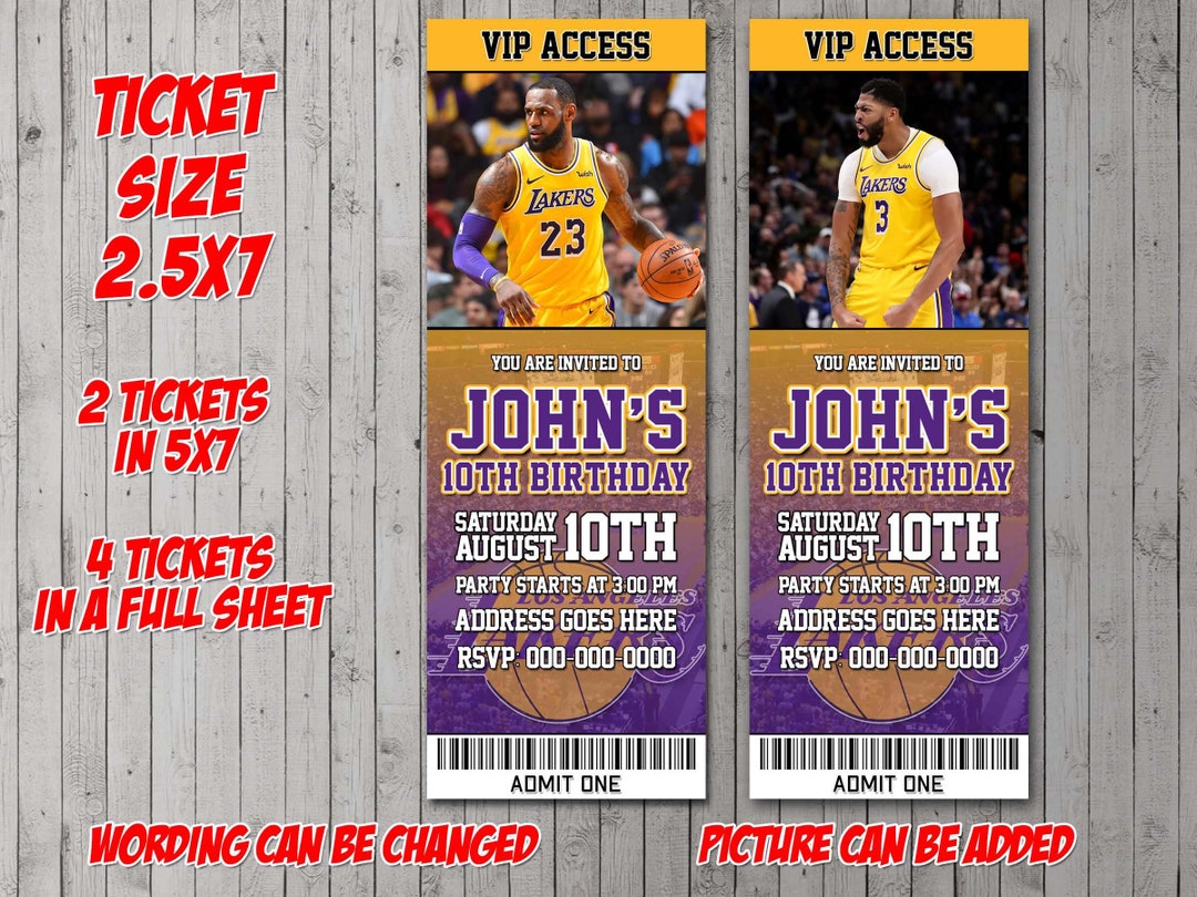 Lakers Ticket Inspired Digital Party Invitation, Birthday, Thank You ...