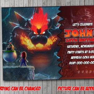 Convite digital para festa King Bowser Fury, aniversário, cartão de agradecimento, feriado, dia dos namorados, Halloween, chá de bebê