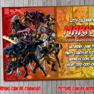 Convite digital para festa X-men, aniversário, cartão de agradecimento, feriado, dia dos namorados