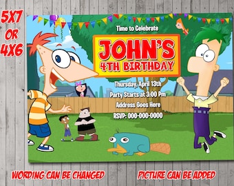 Phineas and Ferb Digital Party Invitation, birthday, thank you card, holiday, valentine, baby shower