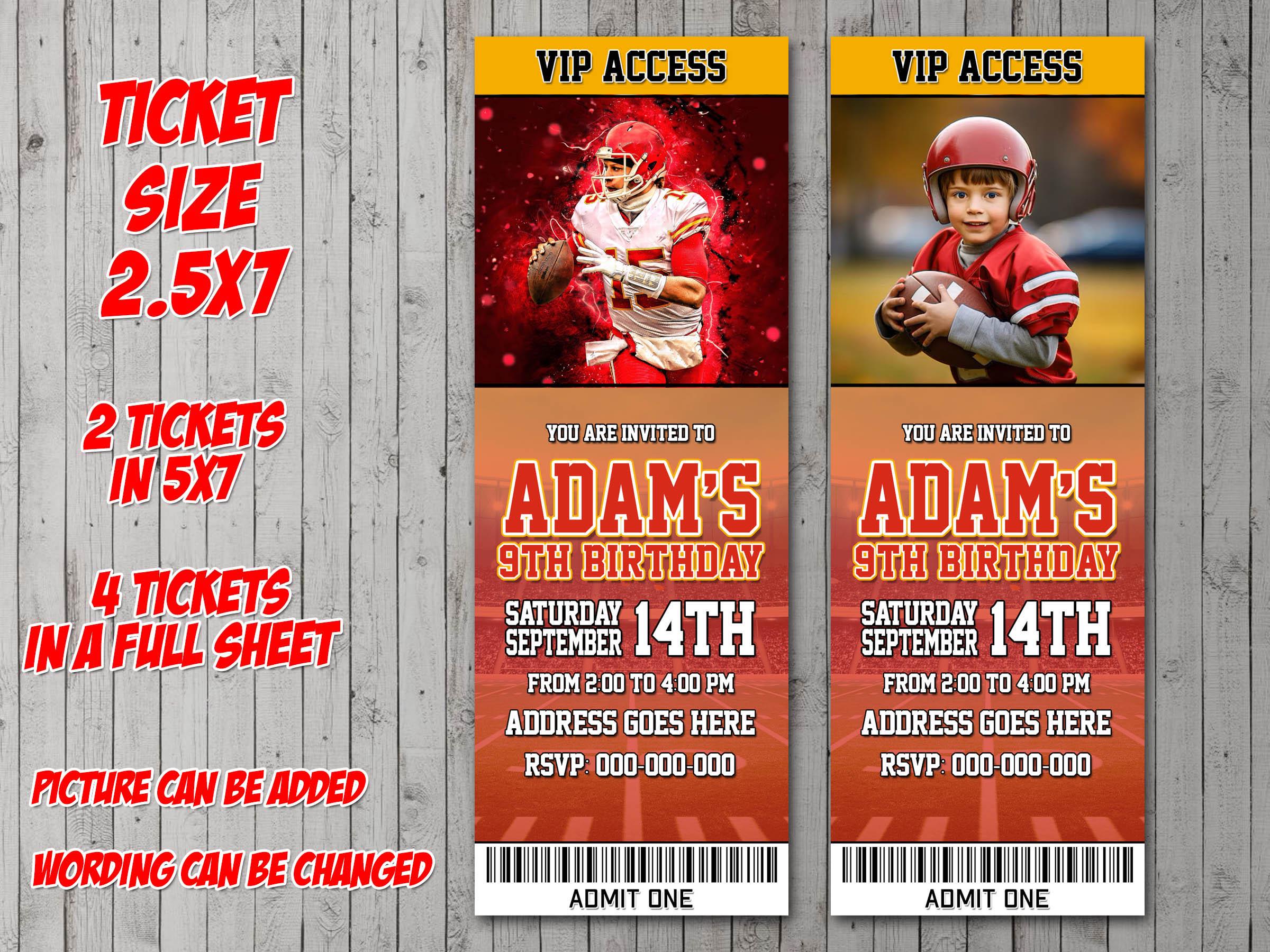 KC Chiefs ticket Inspired Digital Party Invitation, birthday, thank you card, holiday, valentine, baby shower