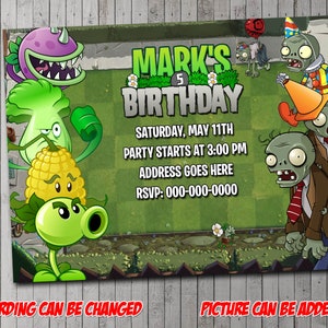 Plants vs Zombies Digitale Party Einladung, Geburtstag, Dankeskarte, Urlaub, Valentine, Halloween
