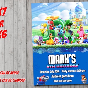 Super Mario Wonder Digital Party Invitation, anniversaire, carte de remerciement, vacances, Saint-Valentin