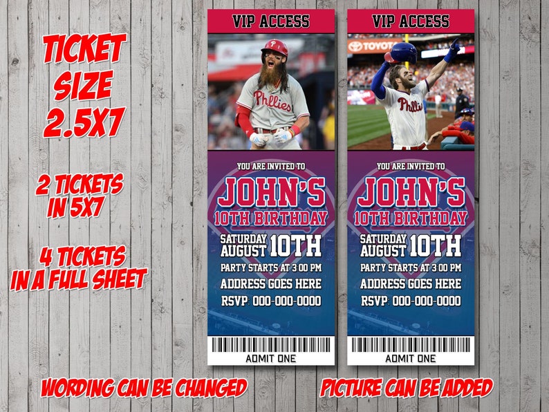 Phillies Ticket Inspired Digital Party Invitation, Birthday, Thank You ...