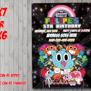 Invito digitale per feste di Amazing World of Gumball, compleanno, biglietto di ringraziamento, festa, San Valentino, baby shower