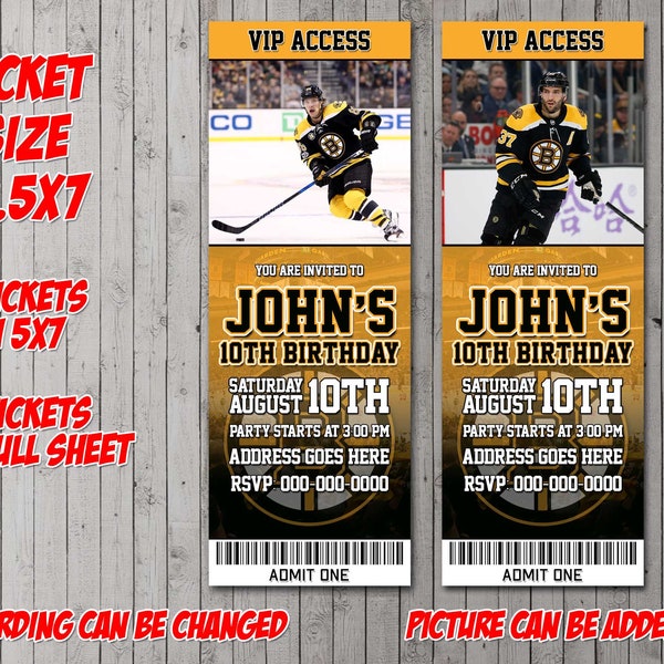 Bruins ticket Inspired Digital Party Invitation, birthday, thank you card, holiday, valentine, baby shower