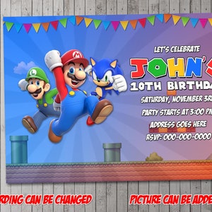 Convite digital para festa Super Mario Bros and Friends, aniversário, cartão de agradecimento, feriado, dia dos namorados