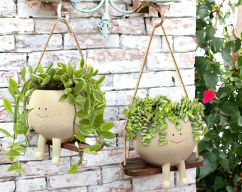 Wall Hanging Swing Face Planter Pot | Succulent Flower Pots | Plant Hanger Basket | Home Garden Decor