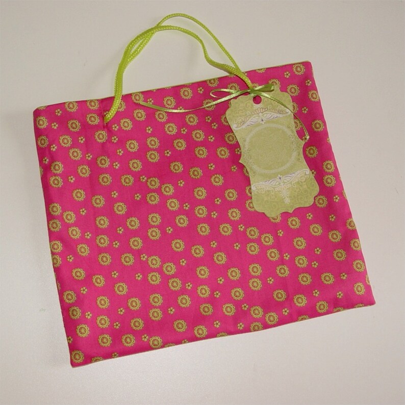 Fabric gift bag small tote hot pink green gift wrapping Etsy