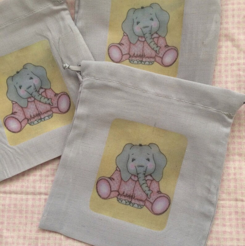 yellow Baby Shower Favor Bags gray Elephant Child/'s Party Favor Bags set of 10 Pink