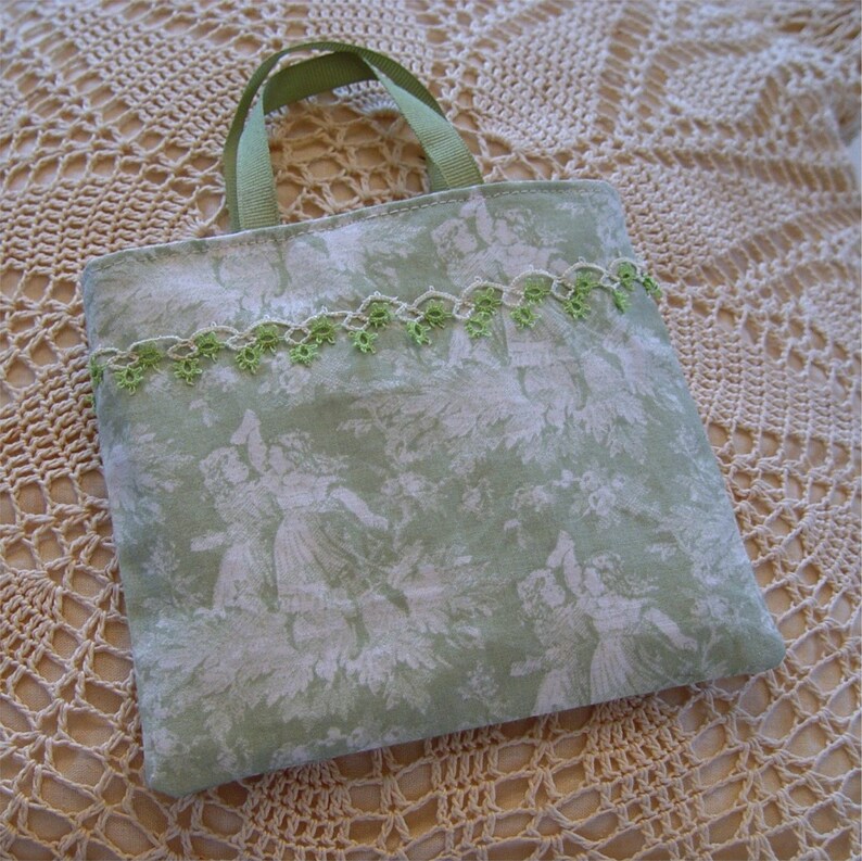 fabric gift wrapping green favor bag Small tote style fabric gift bag jewelry bag