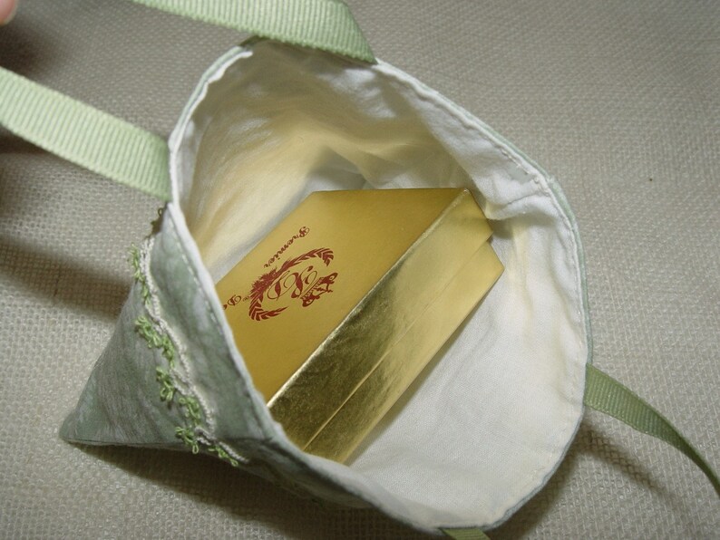 fabric gift wrapping green favor bag Small tote style fabric gift bag jewelry bag