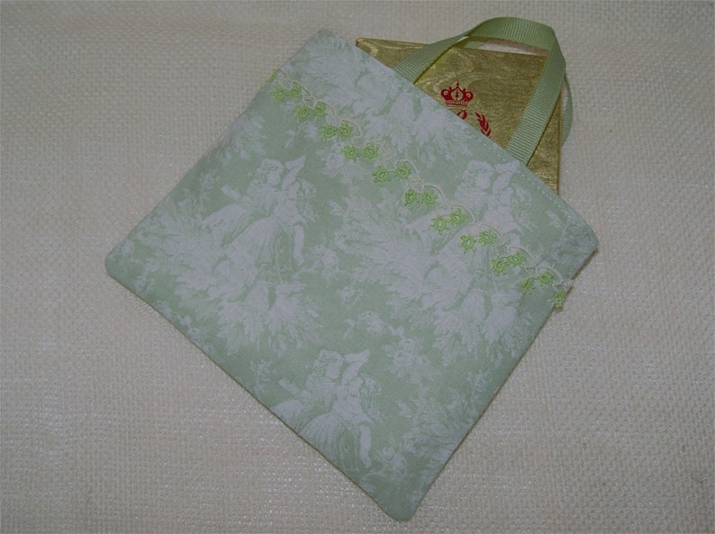fabric gift wrapping green favor bag Small tote style fabric gift bag jewelry bag