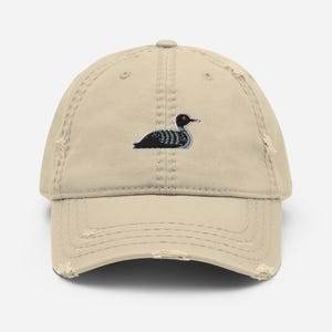 Loon Embroidered Hat – State Bird – Distressed Low Profile Dad Hat