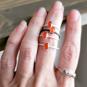Limited Edition - minimalist carnelian rings. Sterling and fine silver - Ready to Ship!