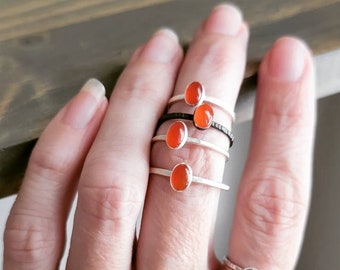 Limited Edition - minimalist carnelian rings. Sterling and fine silver - Ready to Ship!