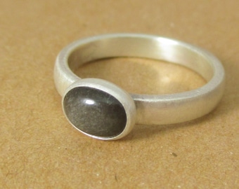 Grey Velvet Ring.  Silver Obsidian Stone and Sterling Silver.