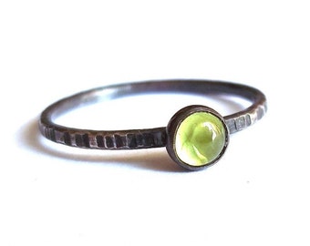 Tiny Green Apple - Dainty Peridot and Sterling Silver Rustic Stacking Ring