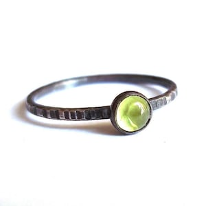 Tiny Green Apple Dainty Peridot and Sterling Silver Rustic Stacking Ring image 1