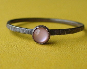 Tiny Stacking Ring - Pink Blush - Sterling and Fine Silver - Pink Mussel Shell
