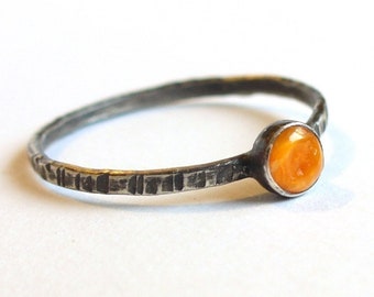 Tiny Orange Oyster Ring - Sterling and Fine Silver - Dainty Rustic Band - Spiny Oyster Shell