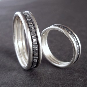 Set of Simple Sterling Wedding Bands one 4mm and one 6mm wide image 3