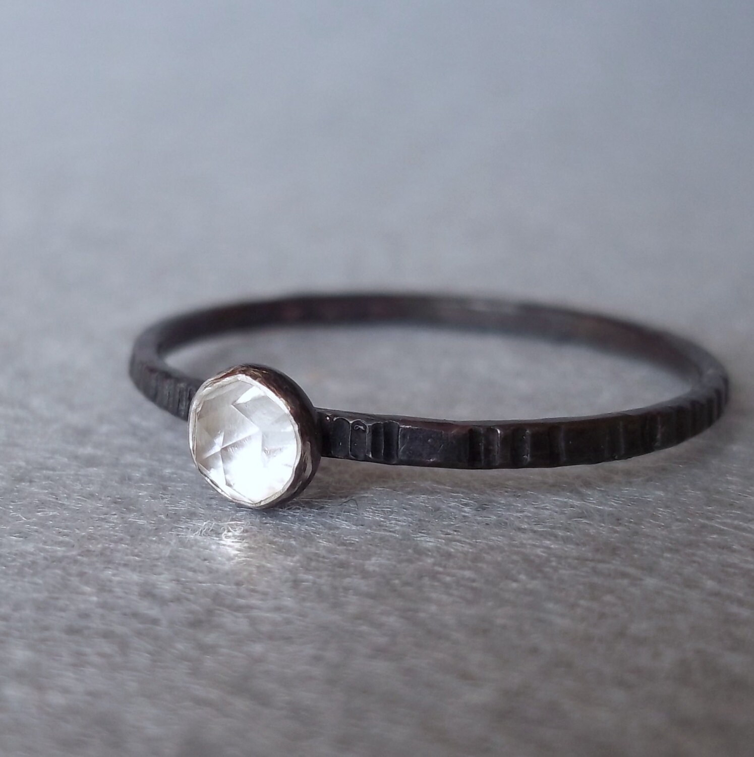 Tiny Stacking Ring Rose Cut Clear Quartz Rustic Grooved - Etsy