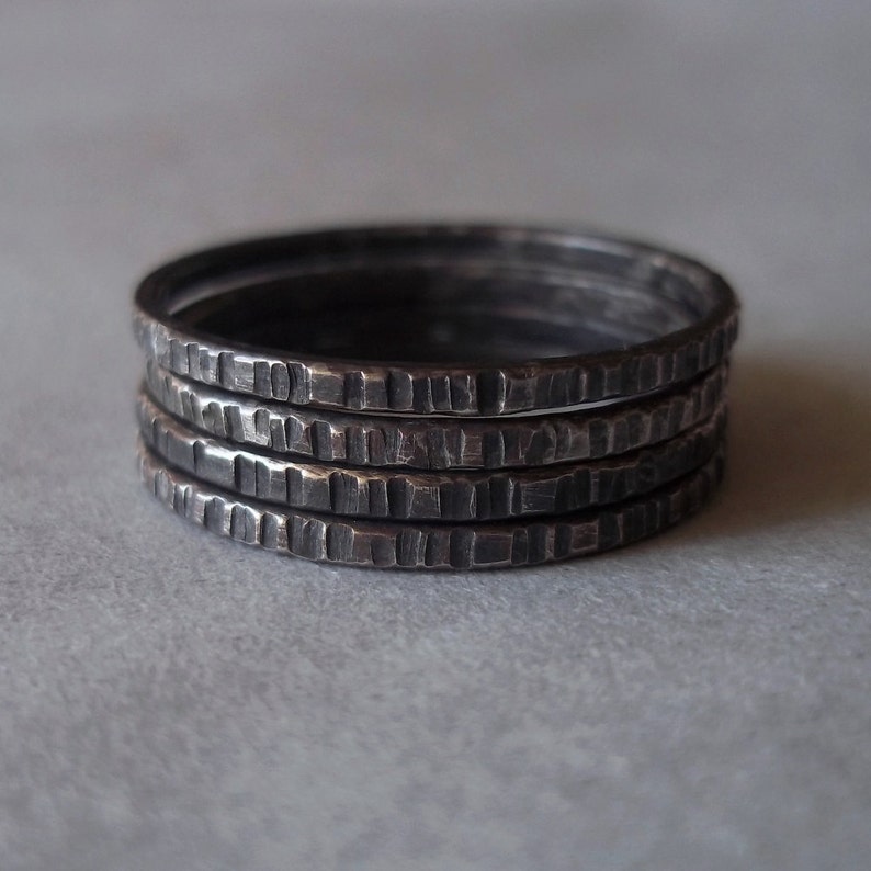 Tiny Stoneless Stacker One Sterling Silver Stacking Ring Blackened Rustic image 2