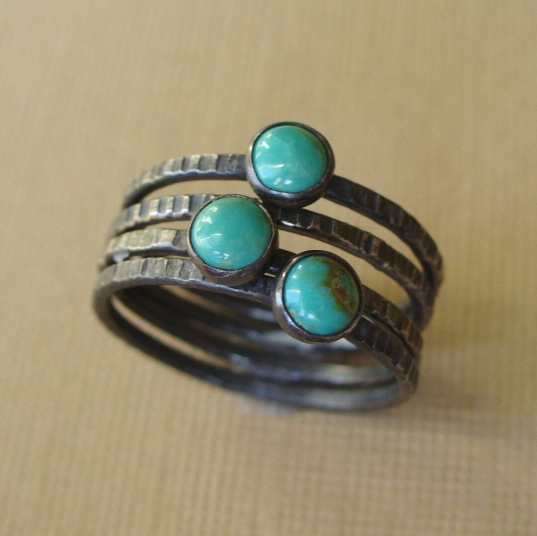 Turquoise Sky - Tiny Stacking Set - 3 Turquoise Rings, 1 Stoneless Ring ...