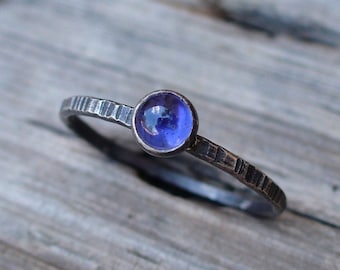 Dainty Iolite Sterling Silver Ring – Hammered Rustic Band