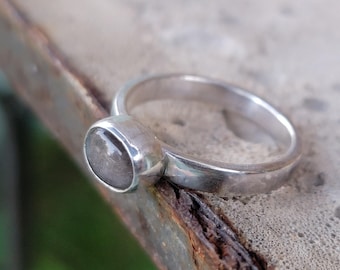 Grey Velvet Ring.  Silver Obsidian Stone and Sterling Silver.