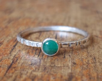 Tiny Green Emerald Ring - Gemstone Stackers - Tiny Stacking Ring - Sterling and Fine Silver