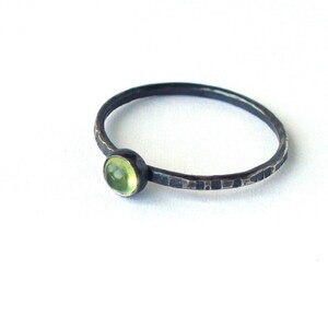 Tiny Green Apple Dainty Peridot and Sterling Silver Rustic Stacking Ring image 3